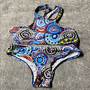 Multicolor Geometric Print Two-Piece Bikini - Blue Accent